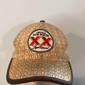 *Rare* Cerveza Dos Equis Patch Woven Straw Snapback Trucker Hat One Size Mesh